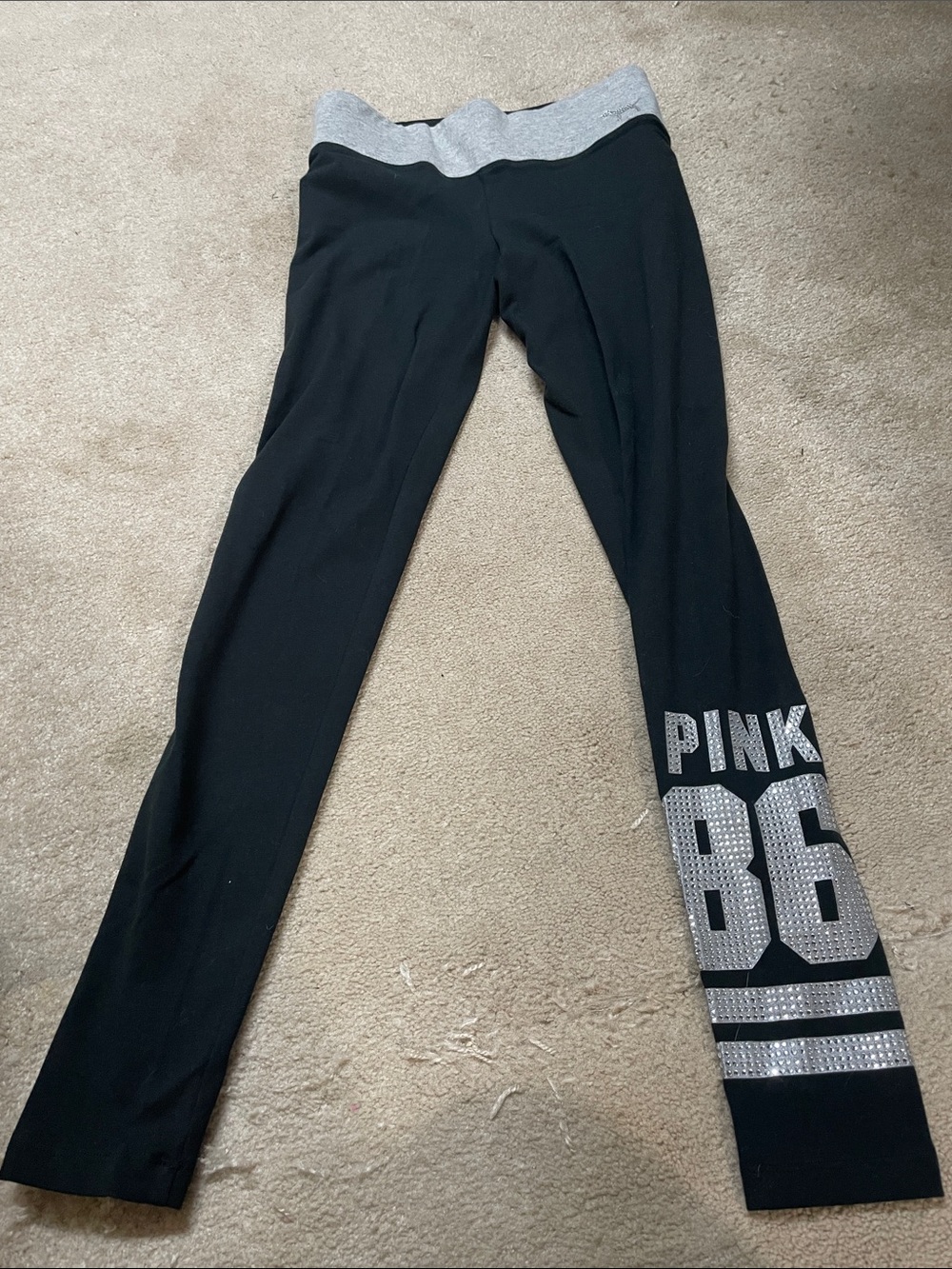 PINK Victoria's Secret Black Leggings with Silver Rhinestone '86'